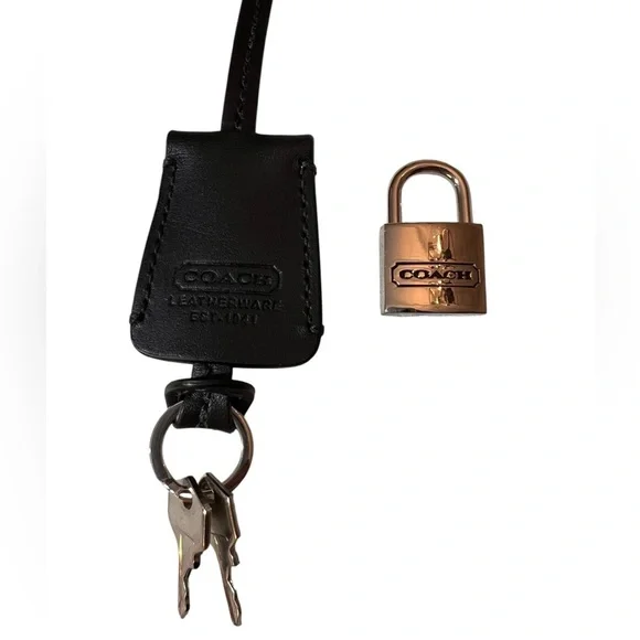 Coach Silver Padlock and Black Leather Clochette with two keys - Picture 7 of 15